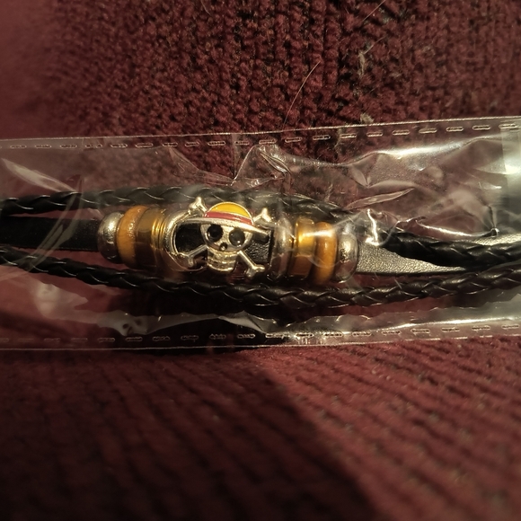 One piece Luffy Bracelet skull anime manga silver black brown accessories men wo - Picture 3 of 4